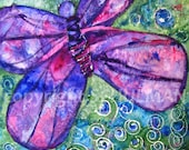 Butterfly Goddess, lavender and turquoise canvas Watercolor Painting art 20x20 Summer Bugs