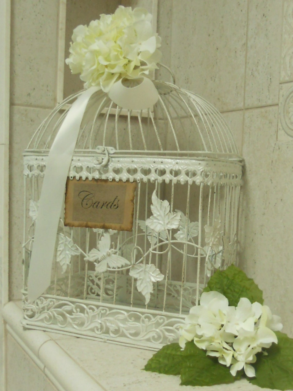 Romantic Antique White Wedding/Birdcage Card holder