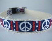 White Peace Signs hemp dog collar