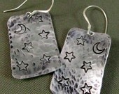 Hammered Moon and Stars Earrings Aluminum and Sterling Silver
