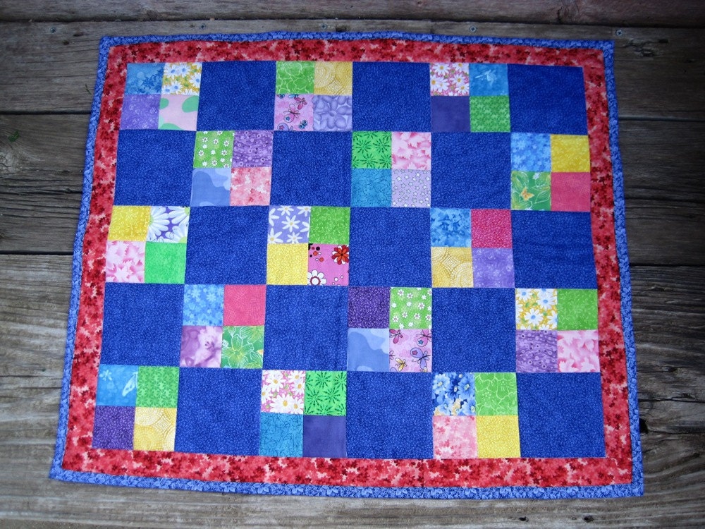 Doll Quilt Cherry and Cerulean FREE SHIPPING