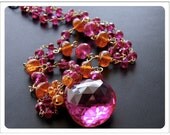 Hot Pink Topaz Sapphire Mandarin Garnet and Gold Filled Necklace - Adelaida Necklace One Of A Kind