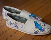 Custom TOMS Shoes - Blue Birds in the Flowers