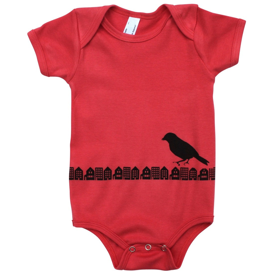 Brooklyn Gotham Bird Baby Onesie, Hand-Printed Lithograph, Organic Infant Bodysuit, 3-6 months