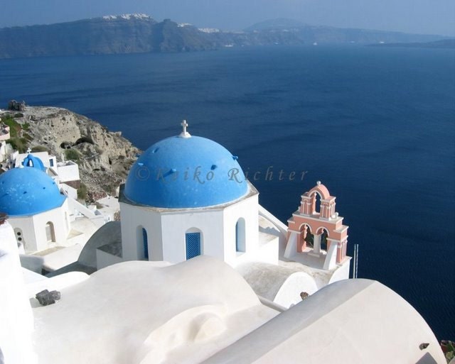 Greek Island, Blue Domed Churches - color photo print 8x10