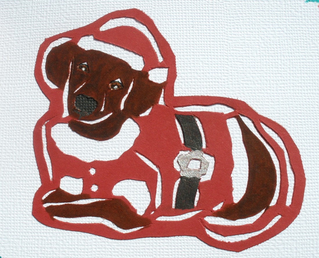 Santa Paws Dachshund Papercut Collage Card With Envelope