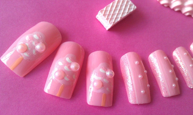Chic. Cotton Candy Lover .Hand Painted Nails