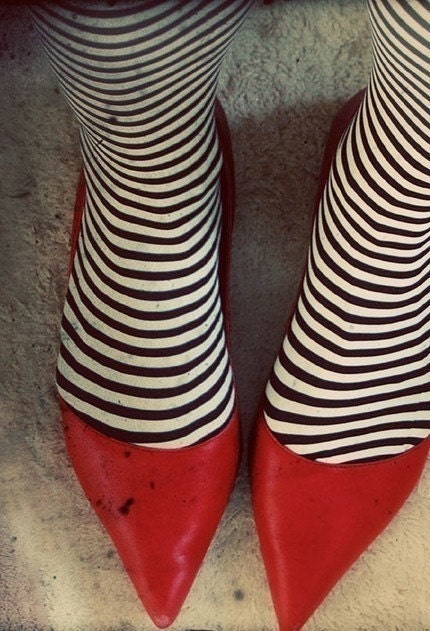 Red shoes 4x6 Original Signed Fine Art Photograph, Dorothy, black and white stripes, wizard of oz