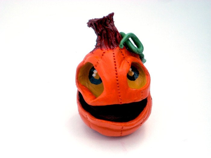 Pumpkin Jack O Lantern - Halloween Decorative Sculpture - Clay - Ceramic - OOAK