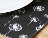 Placemats - White Dandelions on Black - Set of 2