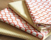 Cotton Napkins - White with Orange Circle and Yellow Modern Style - Set of 4 Reversible Cloth