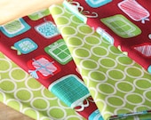 Holiday Napkins - Presents and Green with White Circles - Set of 4 Reversible Cloth
