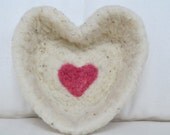 Needle Felted Ivory Wool Heart in Heart Keepsake Bowl, Candy Dish, Valentine Gift