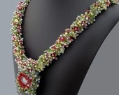 GARDEN SPIRAL NECKLACE OF PEARLS, FLOWERS, CRYSTALS AND LEAVES