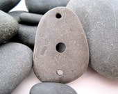 Grey-very large and flat triple drilled beach stone