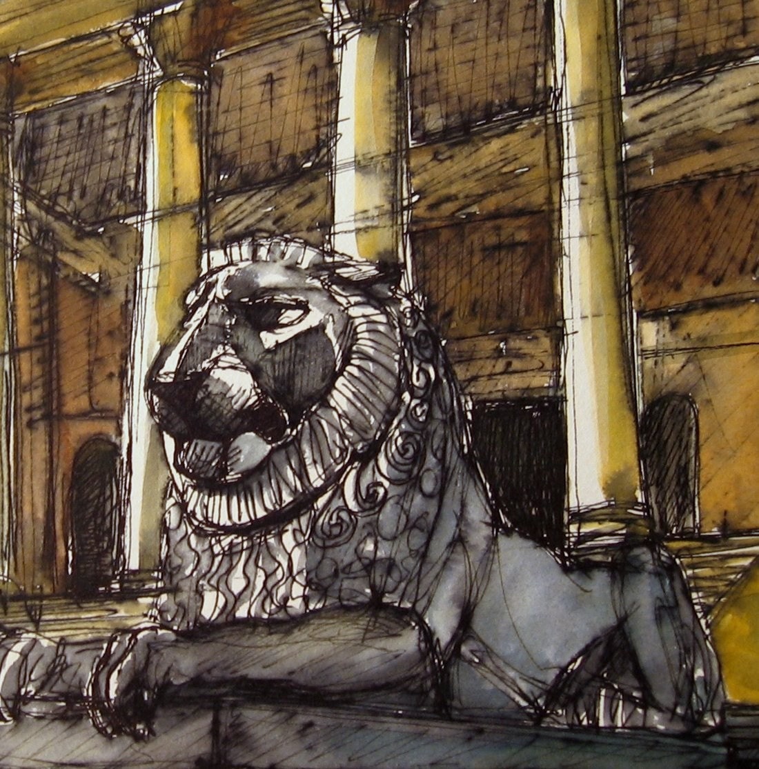 Lion at Stowe - Original Watercolour