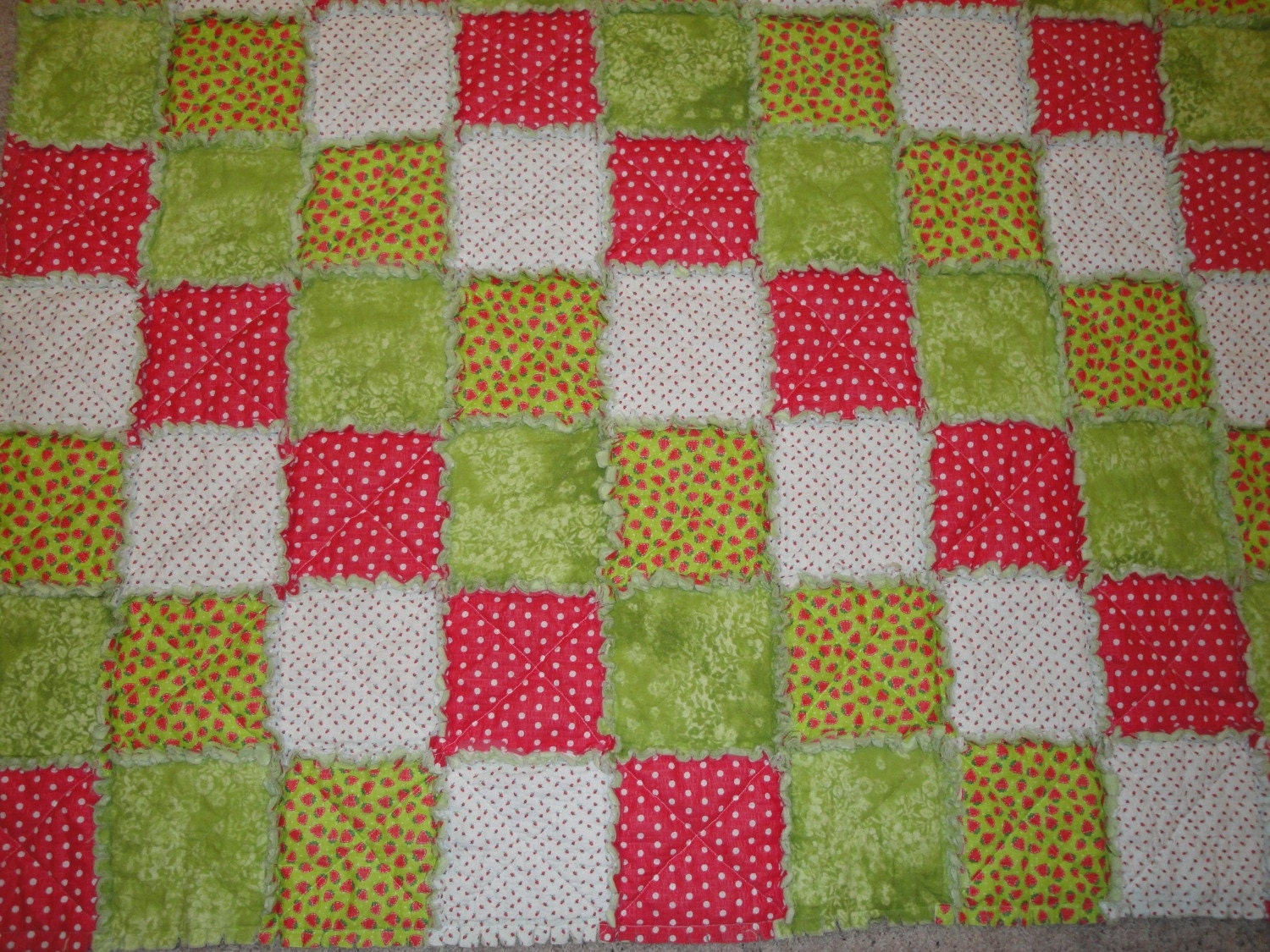 Strawberries and Cream Snuggle Rag Quilt Baby Toddler Blanket