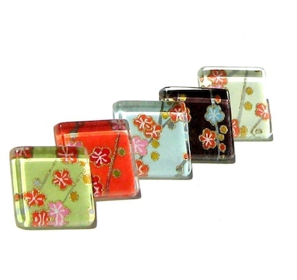 cherry blossom tacks - mini glass tile and Japanese chiyogami thumbtacks set