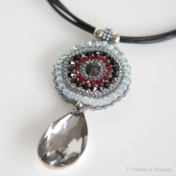 Sparkling Crystal Pendant on Black Leather Necklace