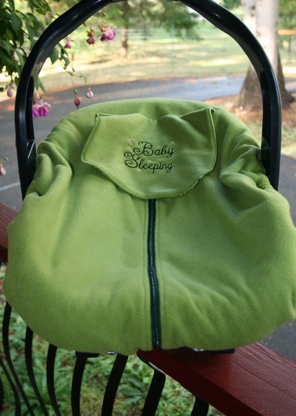 Green fleece and flannel carseat cover