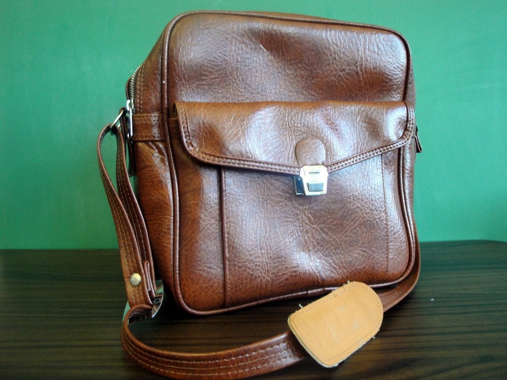 Large Pleather Satchel in Brown