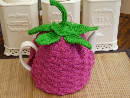 Crochet Tea Cosy Pink with Stalk and Leaves (Made to order)
