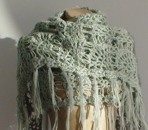 SHIPS IMMEDIATELY - Light Green Mohair Warm Shawl with Fringe