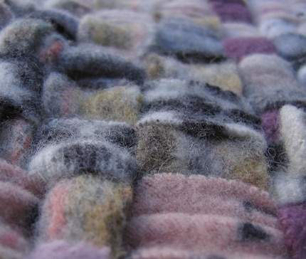 Handwoven Felted Recycled Wool Sweater Rag Rug