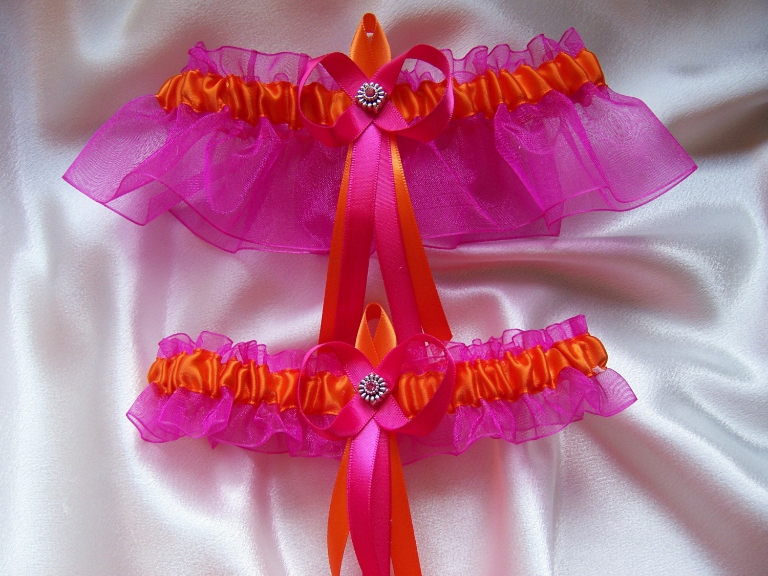 Elegant Hot Pink and Orange Wedding Garter Set Below is not my picture 