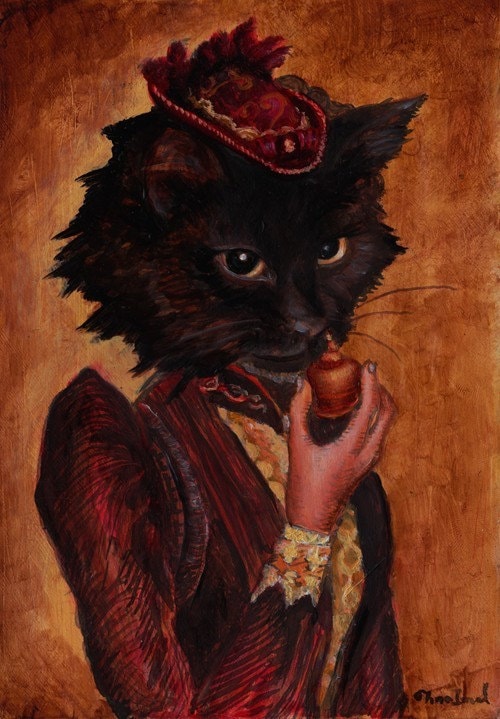Chat Noir Print Black Cat using Snuff Victorian Anthropomorphic Art Tina Imel Signed