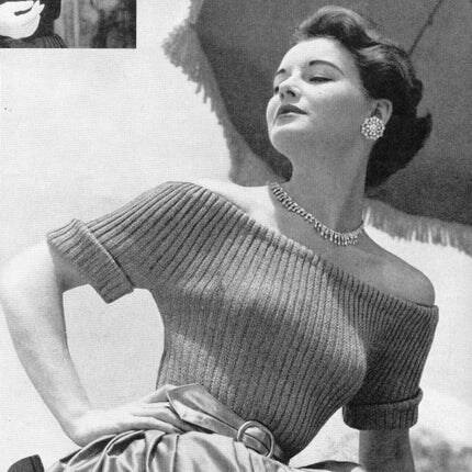 Vogue 1950s Lady's Ribbed Sweater PDF Vintage Knitting Pattern VPH 200