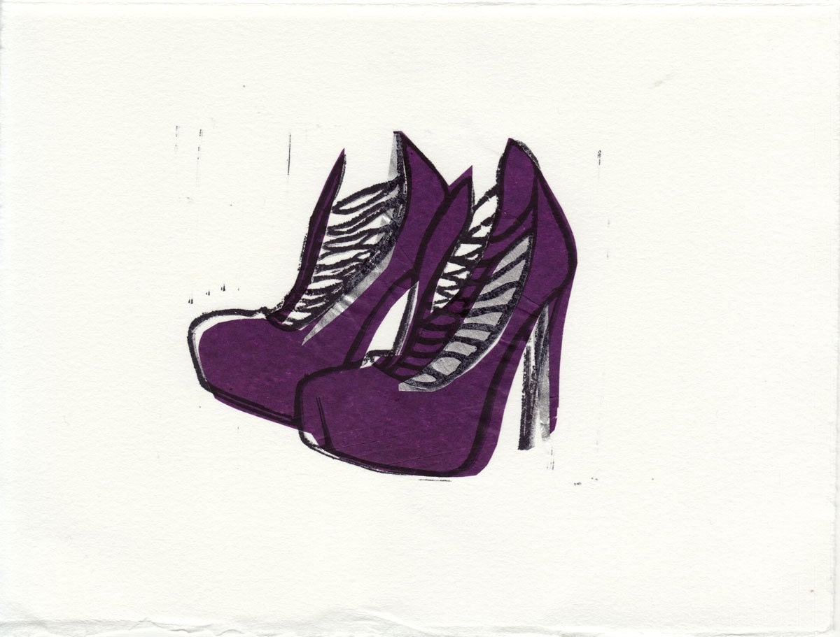 Brian Atwood LOLA shoes loose linocut block print