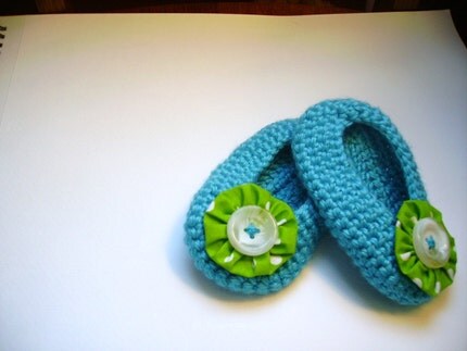 blue girls vintage button slippers
