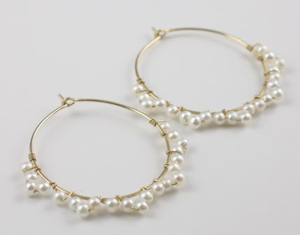 Lacy Wrapped Pearl Gold Hoops