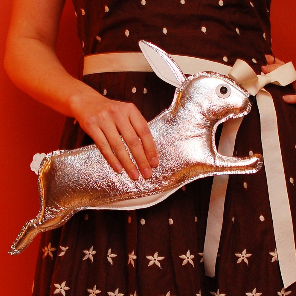Orwell Clutch - Silver Rabbit Purse - Made to Order