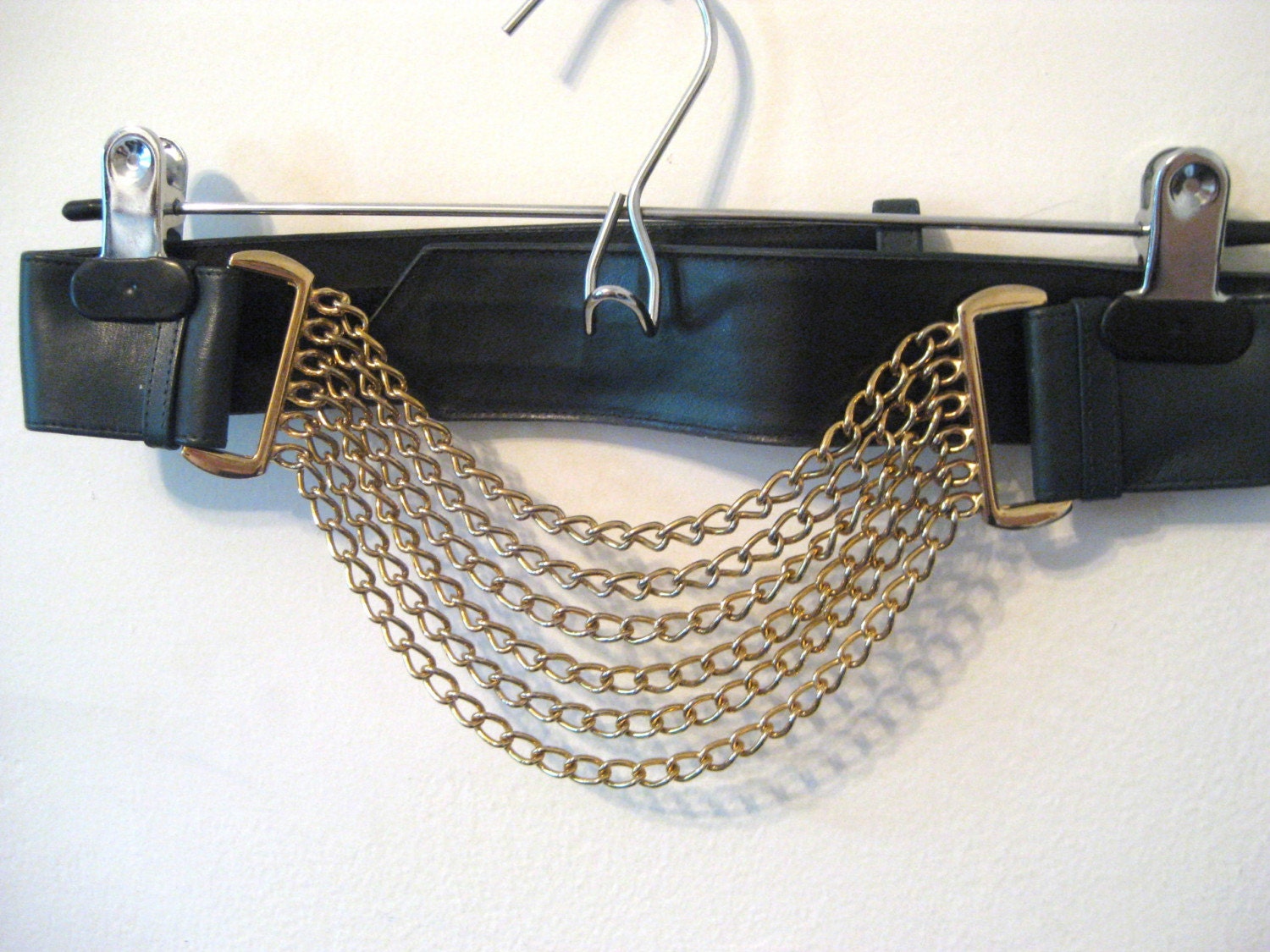 80s dark green belt with hanging gold chains xs sm med lg