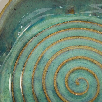 Large baker/pie plate/server in Sea Green glaze wheel thrown stoneware