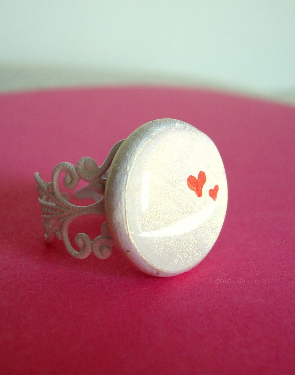 Tiny Loves.  Handpainted Art Ring.
