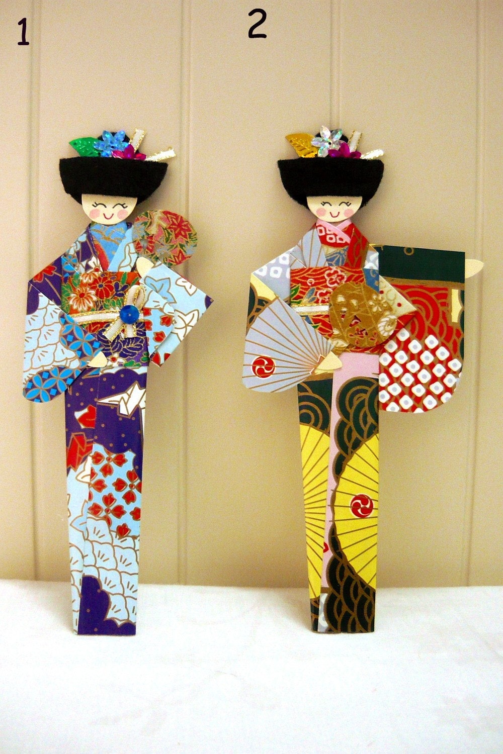 Origami Japanese Girl Geisha Bookmarks (Set of 2) - FREE SHIPPING