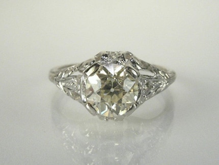 1.29 Carat Antique Platinum Old European Cut Diamond Engagement Ring