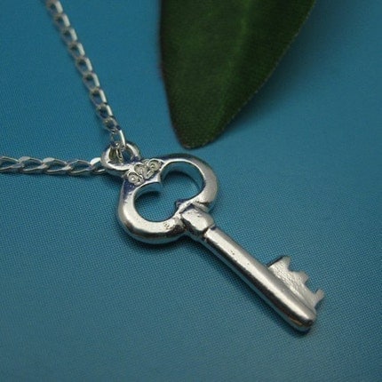 Sterling Silver,Dancing Tiny Key, Pendant, Necklace, Tiffany Style
