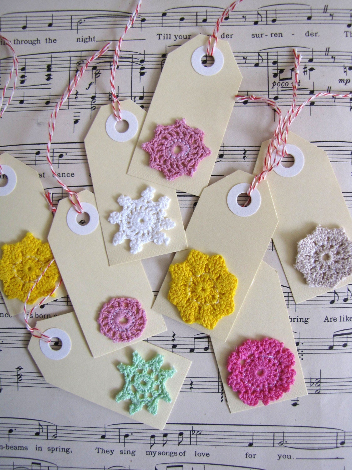Doily GiftTags - mini swing tag set of 8 - hand dyed mini doilies