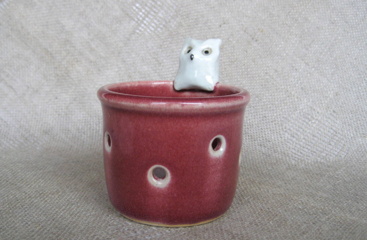 Votive candle holder with Ernie - white owl