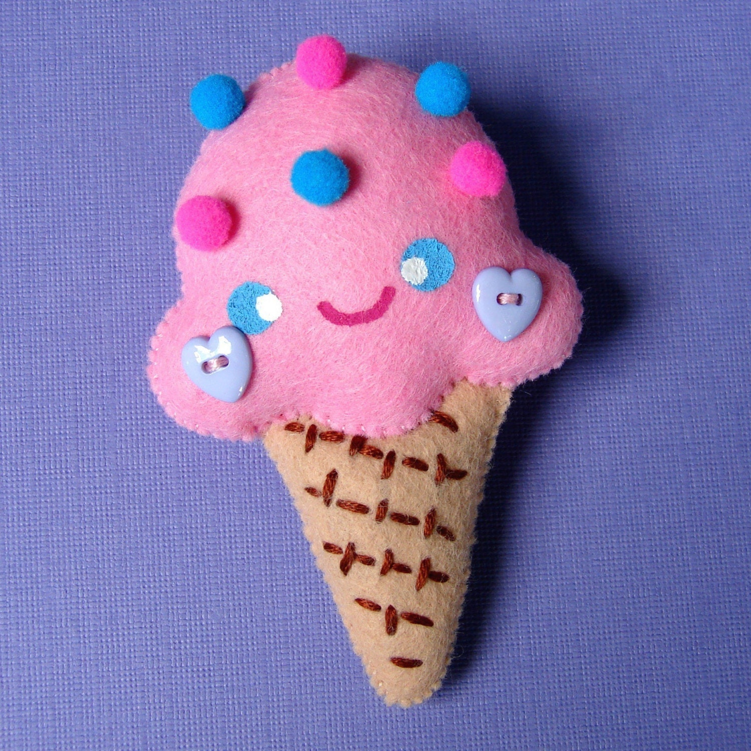 Bubble Gum Ice Cream Cone Felt Plushy Pin