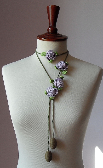 CARAMELLA Handknit Crochet Lariat - Lilac