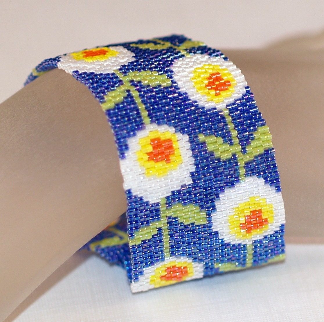 MARCH SALE -- Daisy Chain - Peyote Bracelet / Cuff to Welcome Spring (3183)