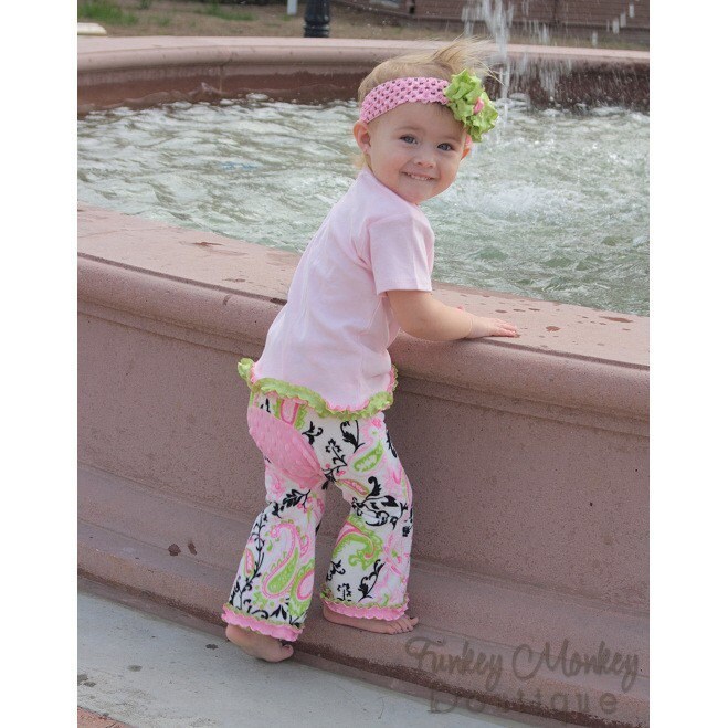 Pink and  Green Paisley Minky Dot Booty Pants Custom Size 0 6 12 18 24 36 months