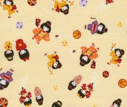 Playing Kimono Girls in Yellow - Japanese Fabric Half Yard