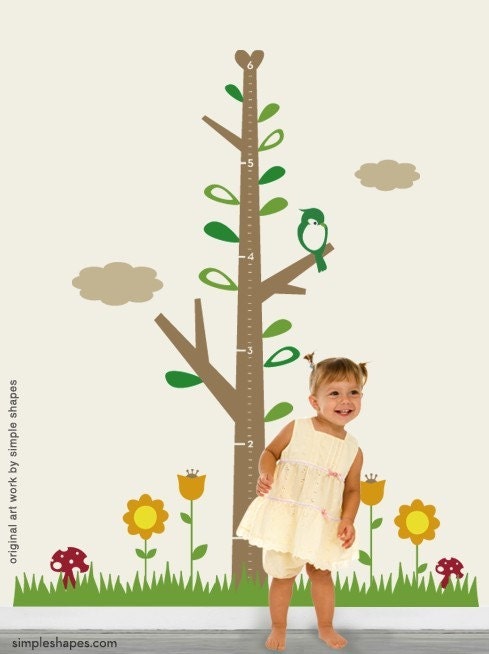 Kids Growth Chart Tree DELUXE with Flowers - Children's Vinyl Wall Sticker