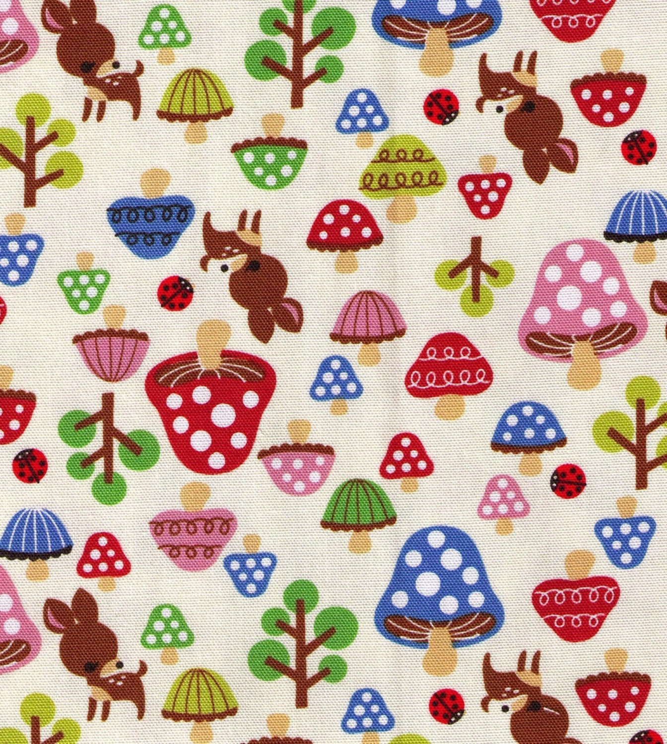 Kokka Deer and Mushrooms Toadstools ladybug - Japanese Import Fabric - FAT QUARTER
